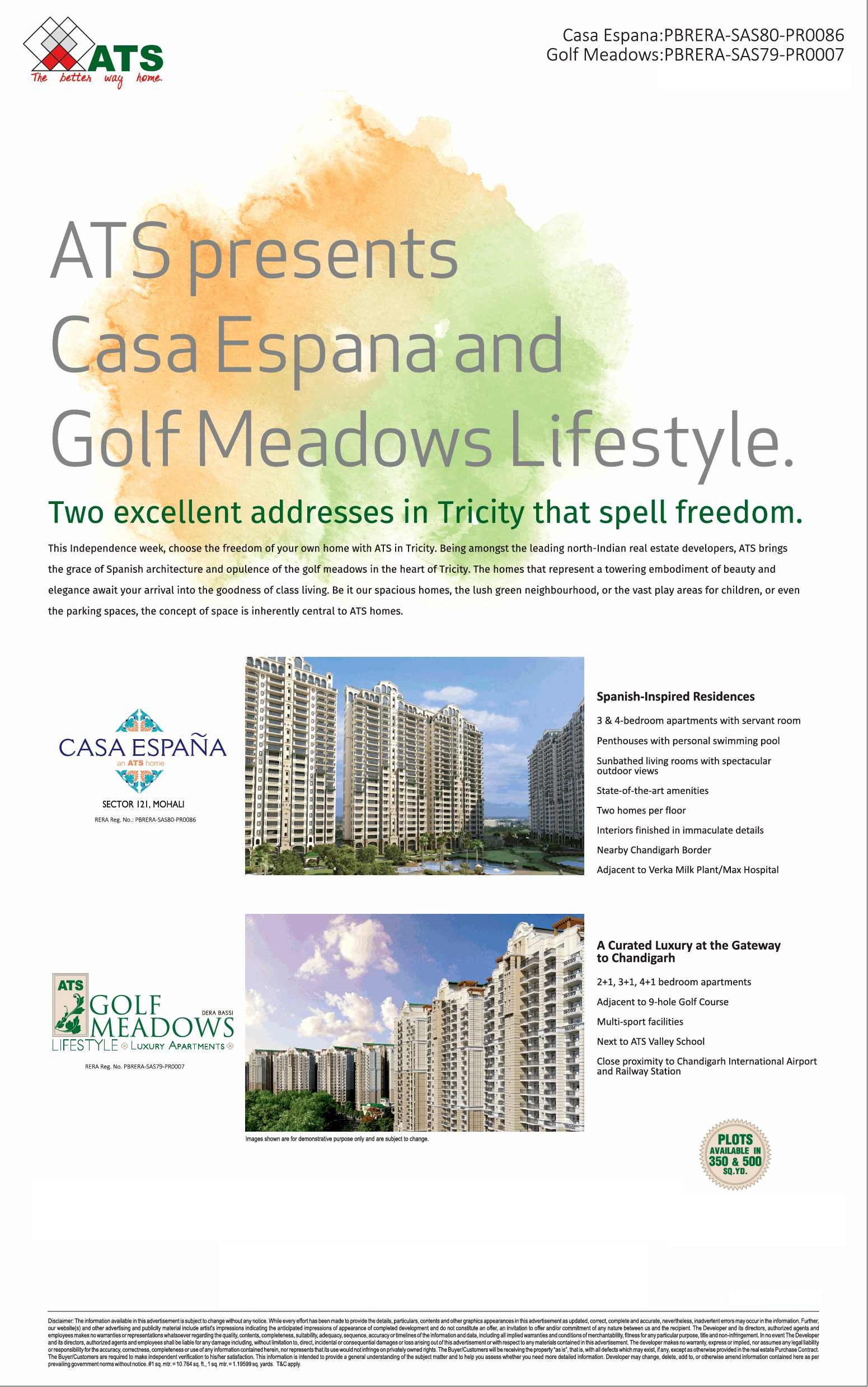 ATS presents Casa Espana & Golf Meadows in Tricity that spell freedom in Chandigarh